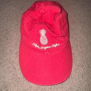 Alpha Sigma Alpha Red Baseball Cap with Pineapple Embroidery